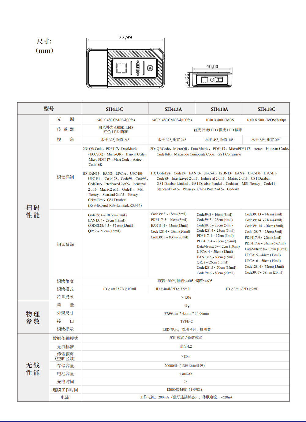 无线条码扫描器 SH413